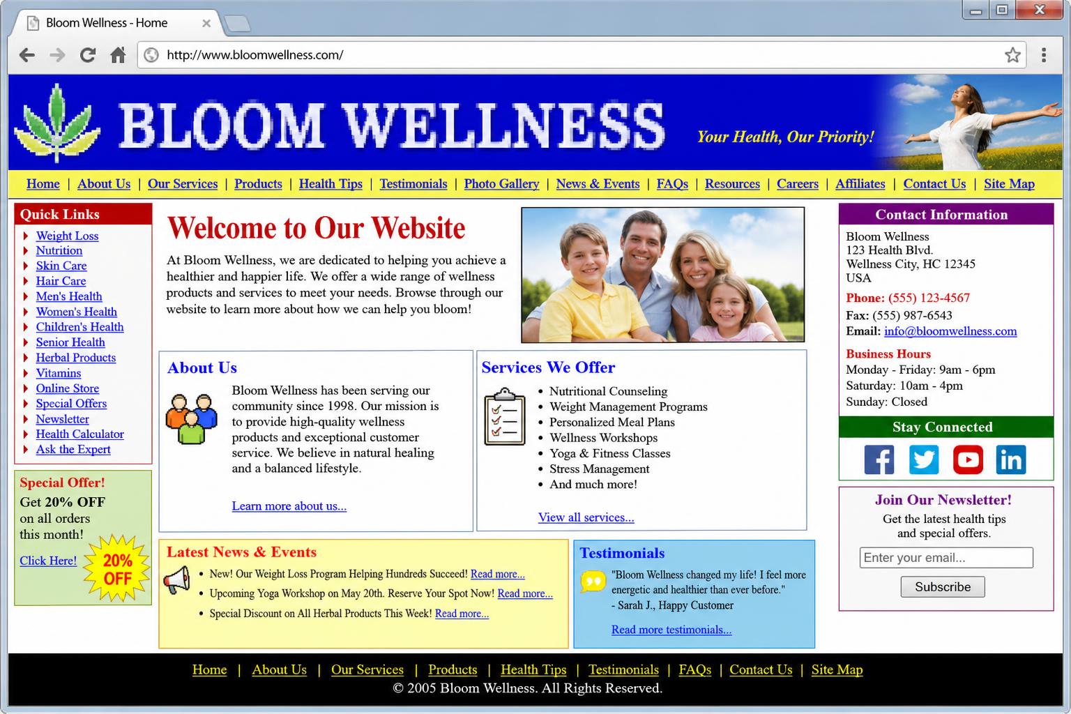 Before: outdated cluttered website